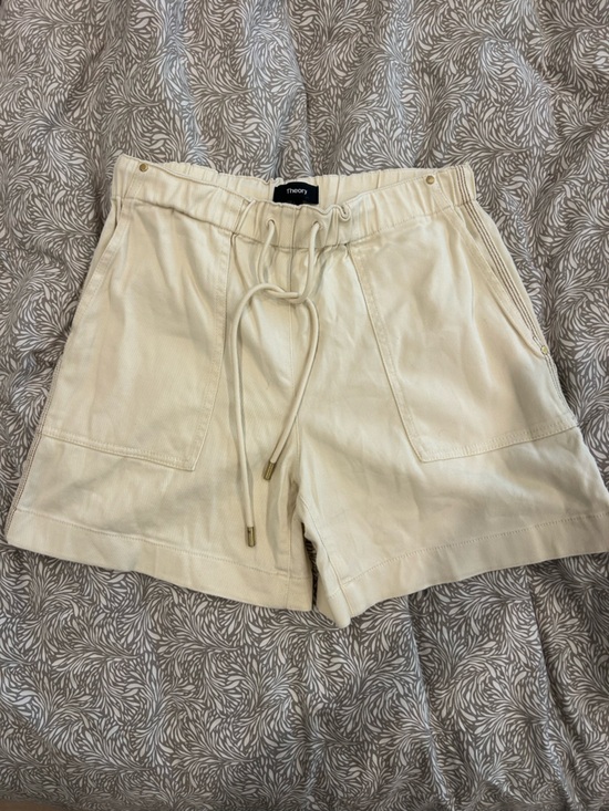 Theory Pants - Theory Cream High-Waist Drawstring Cotton-Blend Shorts
